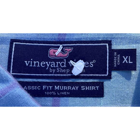 Vineyard Vines Shirt Linen Classic Fit Murray Button Down Men's Pink Blue Sz. XL - Picture 5 of 6